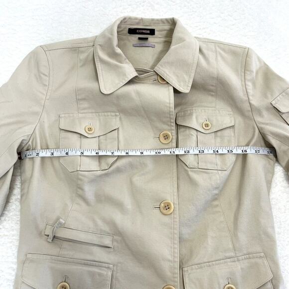 Express Jacket Women's Collared Utility Button Front Cotton Blend Beige Size 10 - Picture 3 of 9
